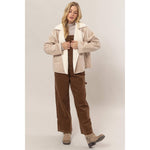 Simple Ways Contrast Fur Suede Jacket