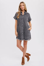 Emma Frayed Denim Shirt Dress
