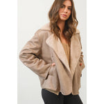 Simple Ways Contrast Fur Suede Jacket