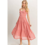 Sunset Serenade Dress Chiffon Smocked Bodice Tiered Midi Dress