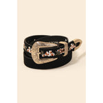 Flower Embroidered Etch Buckle Belt