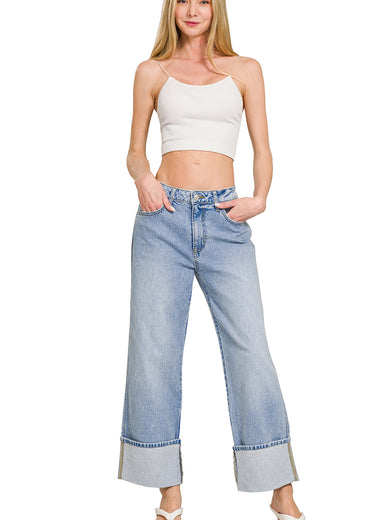 The Olivia Wide-Leg Cuffed Jeans