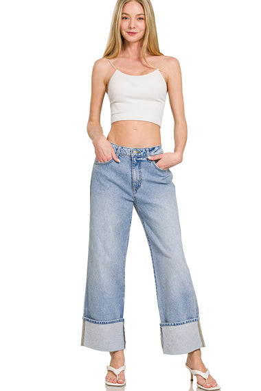 The Olivia Wide-Leg Cuffed Jeans