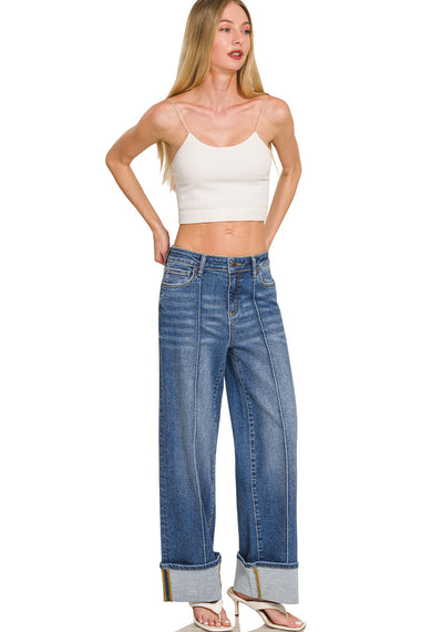 Pintuck Perfect Cuffed Wide Leg Jeans