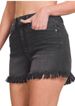 Washed Black Rodeo Frayed Cutoff Shorts