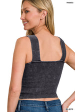 Fierce Luxe Ribbed Washed Square Neck Padded Bra Top