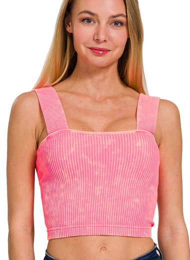 Luxe Cropped Square Neck Tank with Built-in Bra