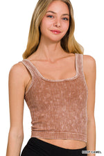 Fierce Luxe Ribbed Washed Padded Cropped Cami