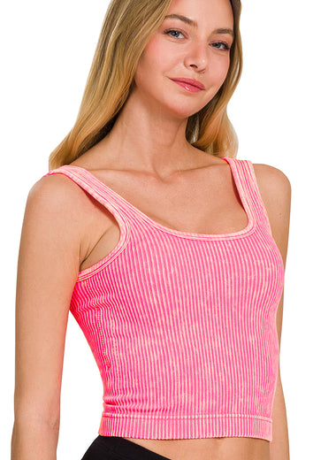 Fierce Luxe Ribbed Washed Padded Cropped Cami