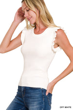 Dahlia Viscose Ruffle Trim Knit Top