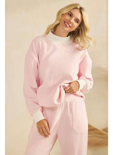 Daydream Mock Neck Striped Crewneck