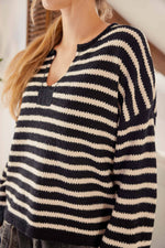Tribal Split Neck Striped Sweater