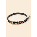 Flower Embroidered Etch Buckle Belt