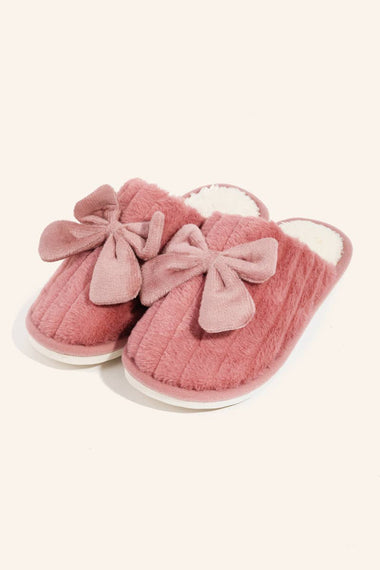 Faux Fur Bow Décor Slippers