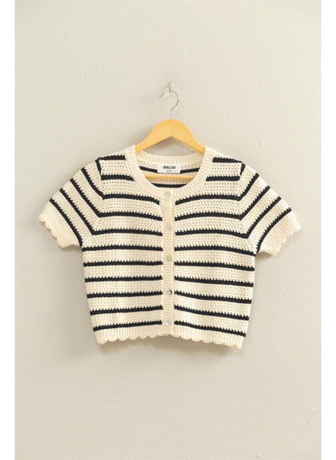 Sweet Stripe Scallop Cardigan