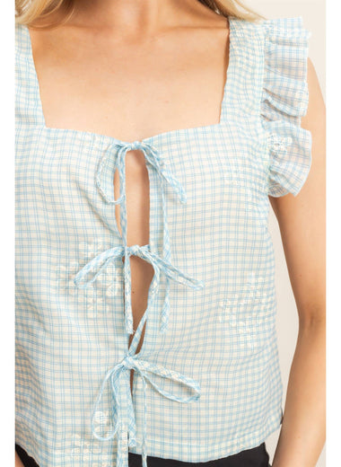 Daydream Believer Gingham Tie Front Top