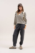 Tribal Split Neck Striped Sweater