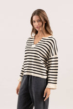 Tribal Split Neck Striped Sweater