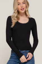 Bo Lace Trim Rib Knit Top