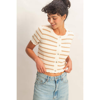 Sweet Stripe Scallop Cardigan