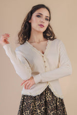 Rosette V-Neck Lace Trim Fitted Knit Top