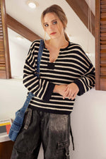 Tribal Split Neck Striped Sweater