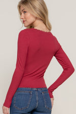 Bo Lace Trim Rib Knit Top