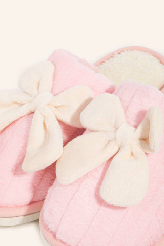 Faux Fur Bow Décor Slippers