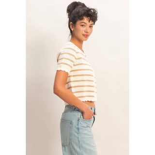 Sweet Stripe Scallop Cardigan