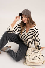 Tribal Split Neck Striped Sweater