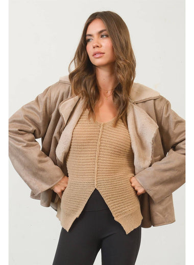 Simple Ways Contrast Fur Suede Jacket