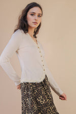 Rosette V-Neck Lace Trim Fitted Knit Top