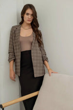 Plaid Ruched 3/4 Sleeve Blazer