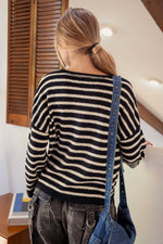 Tribal Split Neck Striped Sweater