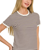 Striped Contrast Trim Ribbed Tee