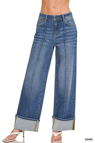 Pintuck Perfect Cuffed Wide Leg Jeans