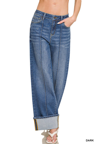 Pintuck Perfect Cuffed Wide Leg Jeans
