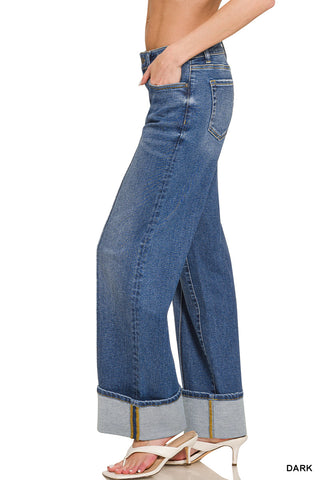 Pintuck Perfect Cuffed Wide Leg Jeans