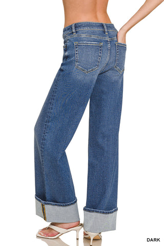 Pintuck Perfect Cuffed Wide Leg Jeans