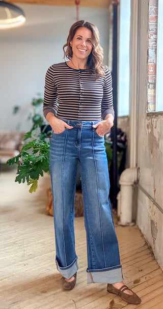 Everyday Stripe Button-Front Top