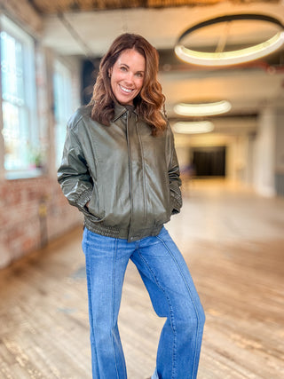 Marigold Faux Leather Bomber