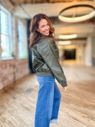 Marigold Faux Leather Bomber