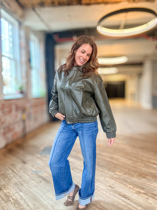 Marigold Faux Leather Bomber