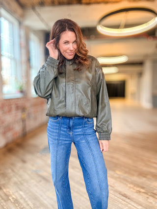 Marigold Faux Leather Bomber