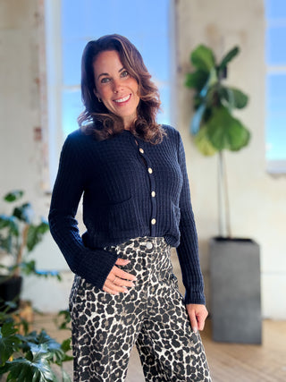 Navy Button-Front Cardigan