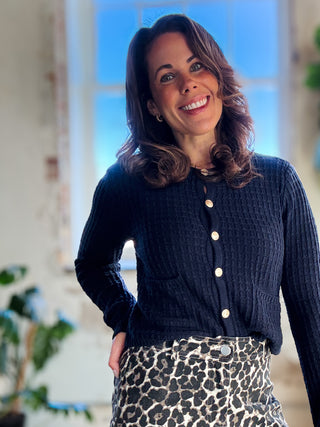 Navy Button-Front Cardigan