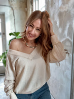 Easy Days Relaxed V-Neck Waffle Knit Top
