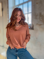 Easy Days Relaxed V-Neck Waffle Knit Top