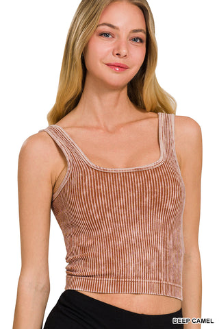 Fierce Luxe Ribbed Washed Padded Cropped Cami