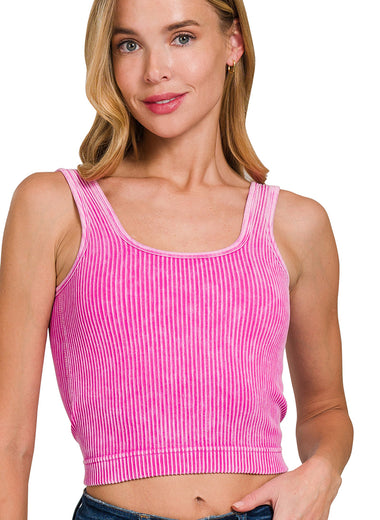 Fierce Luxe Ribbed Washed Padded Cropped Cami